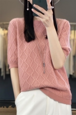 圆领套头纯色2024年秋季短袖时尚气质百搭羊毛针织衫，女装羊毛衫，暖圣羊羊绒