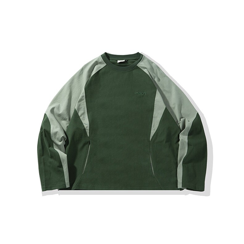 南夏乔装2025春季新款日系复古撞色拼接圆领卫衣潮流情侣宽松T恤，男装T恤，电商S006（B521）