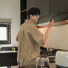 B225-T9228-P58-X75-全棉影藏条纹面料-双口袋复古工装短袖衬衫，男装T恤，电商B225