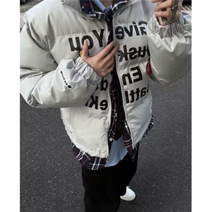 复古假两件撞色棉衣开衫外衣男女嘻哈宽松情侣棉衣外套 MY6625图片