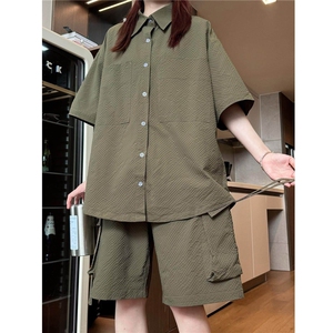 潮牌时尚休闲衬衫套装情侣新款衬衣短裤两件套夏季薄款 TZ07/P70图片