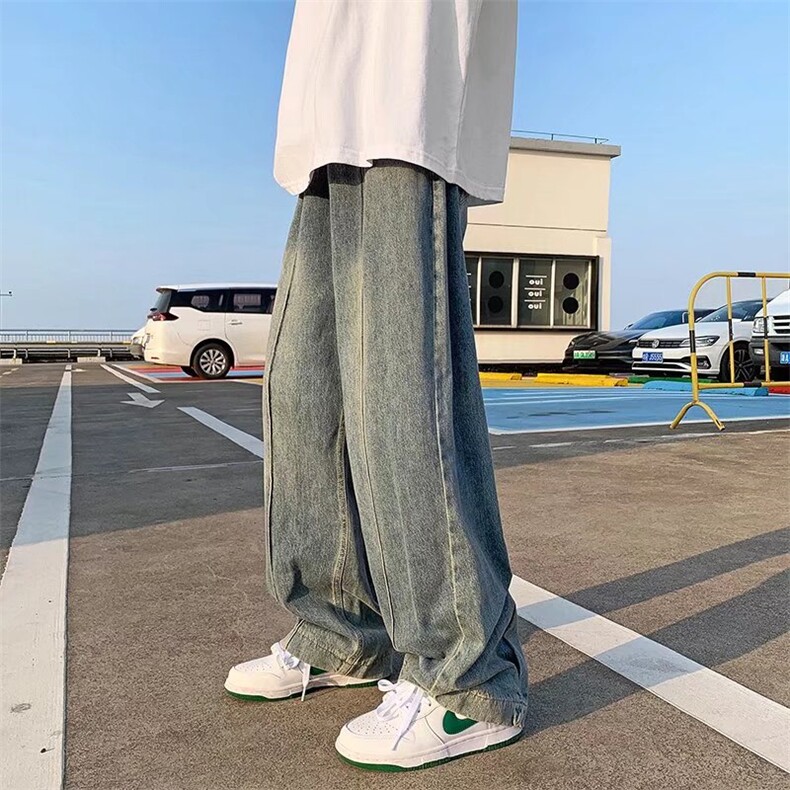 直筒宽松美式牛仔裤男新款潮牌ins百搭休闲阔腿拖地长裤NK21-P48图片