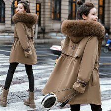 棉衣/棉服2023新款冬仿羊羔毛中长款工装带帽派克服女外套配毛领，女装派克服，瑶迪依秀