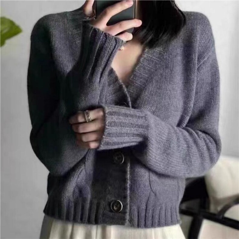 秋冬季羊毛绞花短款时尚复古休闲羊毛开衫外套，女装羊毛衫，锦瑟羊绒
