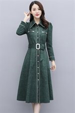 现货2024年秋季新款时尚大摆连衣裙气质淑女百搭拼接大码风衣图片