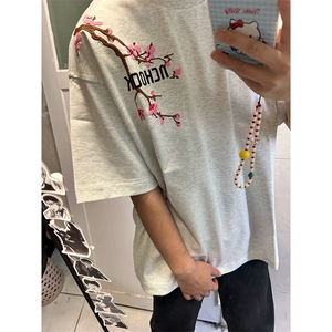万针全刺绣工艺抖音得物高品质260克重磅纯棉双纱美式高街短袖T恤图片