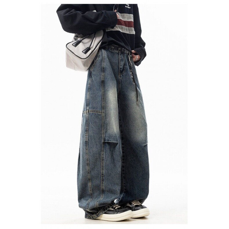 重磅阔腿牛仔裤男士夏季新款高街潮牌拼接设计感水洗裤子NK1109，男装牛仔裤，星座1116A（原606A-3）