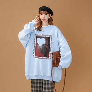 中性风 2026秋季新款设计感油画风印花圆领情侣卫衣W197p30控48-图片