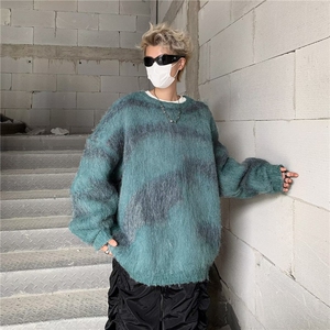 美式复古高街慵懒风拼色毛衣男女套头休闲中性上衣MZ993-P43图片