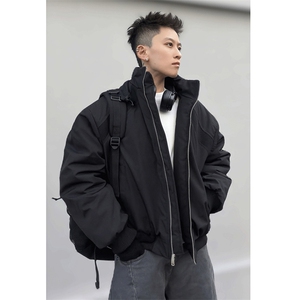 高品质春装新款老钱风美式高街解构立领棒球服飞行夹克潮休闲外套,ins风搭配桌面图片