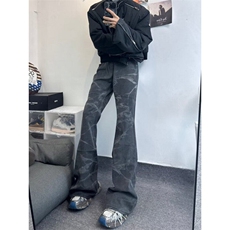 【有货】DM78-P50美式复古扎染水洗微喇叭牛仔裤欧美高街裤子男潮，男装牛仔裤，星座603-2