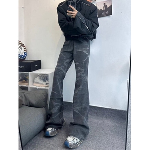 【有货】DM78-P50美式复古扎染水洗微喇叭牛仔裤欧美高街裤子男潮