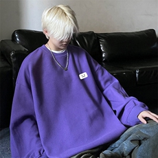 华夫格港风春季新款多色小标宽松圆领卫衣JK23342特批24控39，男装卫衣，星座605(原A050)