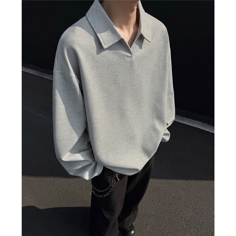 美式2025春季新品打底衫港风宽松翻领T恤小v领上衣外套男108-P35,男装T恤,电商C213(原B265)