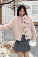 【现货】粉色短款立领皮毛一体小清新加厚棉服2C081-7709P215K298，女装棉衣/棉服，2C081
