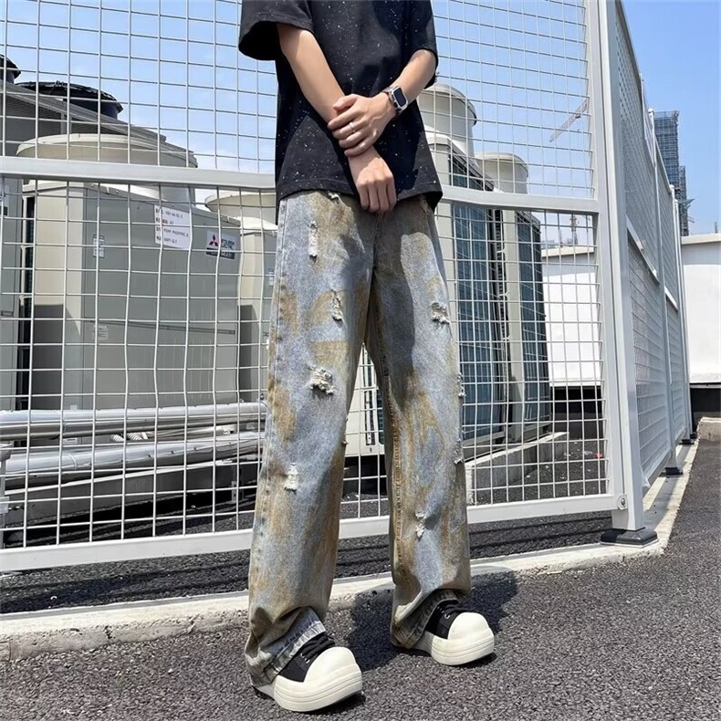 磨洗做旧dirtyfit牛仔裤男宽松垂感拖地复古裤子废土风NTG36,男装牛仔裤,星座1116A-1（原606A）