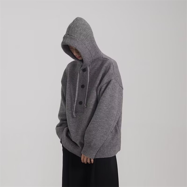 抖音得物保暖立领拉链针织外套秋冬宽松慵懒风纯色毛衣上衣AM047,男装针织衫/毛衣,电商A443