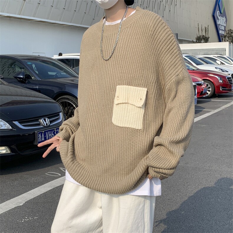 小众设计感口袋拼接撞色毛衣男潮流时尚套头圆领针织衫M744,男装针织衫/毛衣,星座1116A-1（原606A）