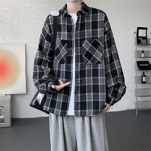 衬衫男秋季新款港风宽松大码磨毛格子长袖衬衣CS500-P35图片
