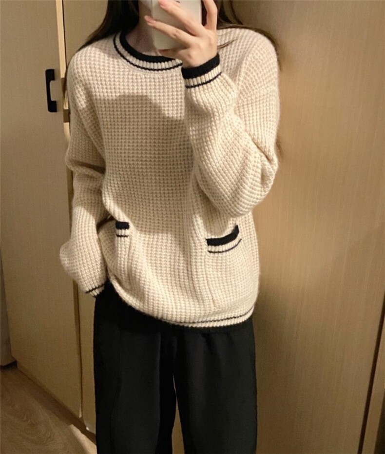 秋冬新款韩版浣熊毛口袋毛衣，女装针织衫/毛衣，HJ