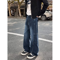 休闲阔腿工装牛仔裤男宽松小众2024新款高街拖地裤子RK2341-P48，男装牛仔裤，星座412-3