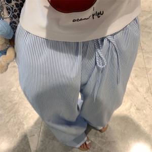 AK2495-P55  2024蓝色竖条纹阔腿裤 夏日小清新休闲裤图片