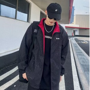 港风秋款男两面穿夹克满天星字母印花外套JK0038 P60图片