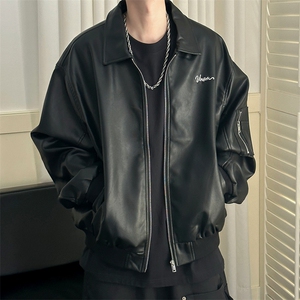 现货新款痞帅短款绣花皮衣夹克男潮牌外套A351-AP2546-P105图片