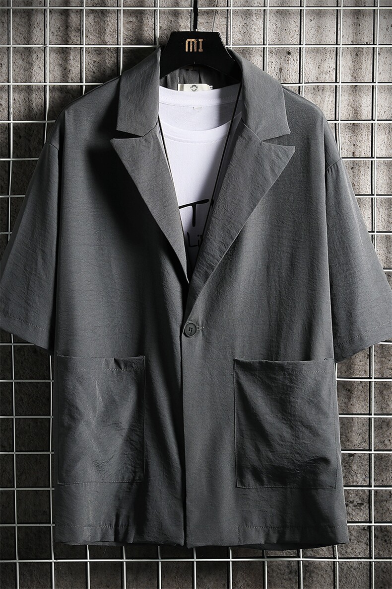 A119-P50七分袖西装男大码宽松五分袖小西服网格挂拍,男装西服,电商A040A