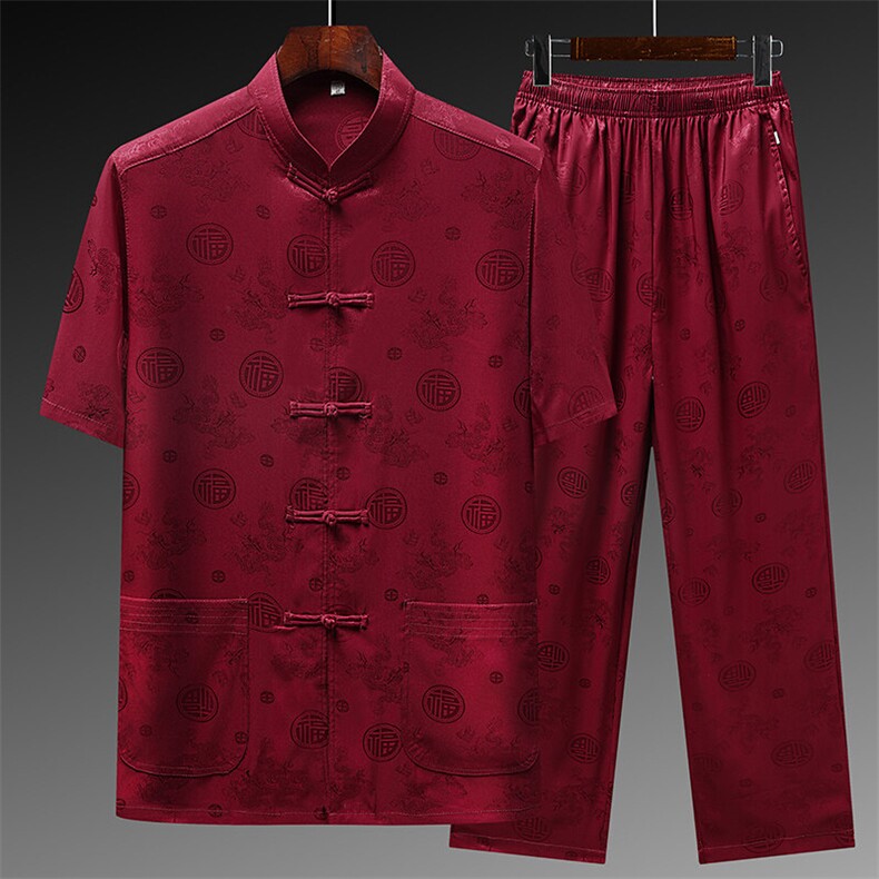 主推款民族服装新唐装中老年男士短袖袖唐装夹克套装高品太极服,男装夹克,钱塘6003（原4033）