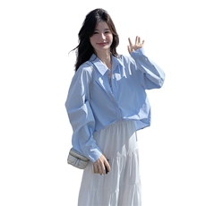 小清新蓝色衬衫半身裙套装女夏2025新款独特漂亮爆款高级感三件套，女装套装/套裙，2C088