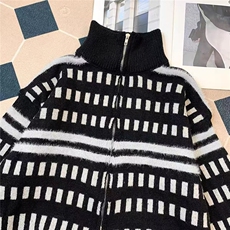 秋冬高级感撞色拉炼立领毛衣男女宽松韩系慵懒风加厚针织开衫外套，男装针织衫/毛衣，星座1013-1