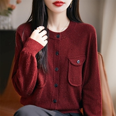 时尚法式miu系针织开衫女小香风外套毛衣2025秋冬设计感小众上衣，女装针织衫/毛衣，暖烁羊绒