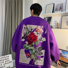 抖音品质秋季新款美式复古玫瑰印花宽松卫衣JK23391特批25-控48，男装卫衣，星座605(原A050)
