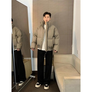 现货5W件冬季三防重磅硬挺boxy短款羽绒立领PU皮棉衣外套加厚棉服图片