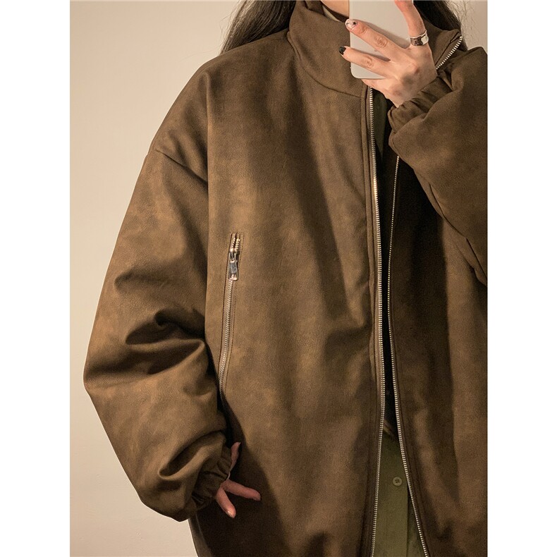 中性PU皮复古做旧双侧金属拉链夹克式加棉棉衣男MY77092P130控198，男装夹克，星座227-7