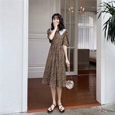 现货已出不断货2021夏装新款碎花裙166-QZ03黄色，女装连衣裙，茜茜公主