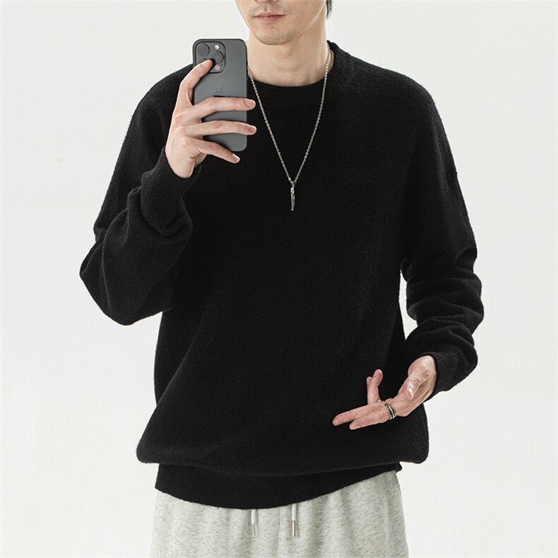 YK86032-P35腈纶45%锦纶24.3%聚酯纤维30.7%圆领纯色毛衣男秋冬,男装针织衫/毛衣,电商A086-1