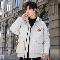 冬季工装连帽羽绒服短款潮青年标白鸭绒保暖休闲外套男db58-P90，男装羽绒服，星座1210A