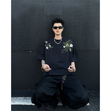 美式高街刺绣花卉短袖t恤男女夏季宽松刺绣字母情侣上衣T5083-P43，男装T恤，星座308B-1