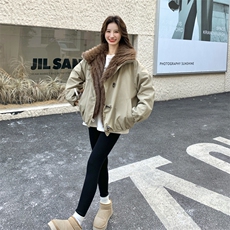 新款！保暖休闲大毛领派克服牛角扣工装外套2C133-6006-P255-K378，女装派克服，2C133