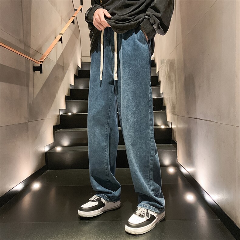 秋冬新款秋冬阔腿拖地牛仔裤男宽松水系复古直筒裤B382/G63/P50，男装牛仔裤，电商B381-1