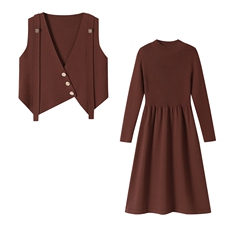 2025法式洋气毛衣马甲外套+针织长袖打底裙套装秋季温柔气质显瘦，女装羊毛衫，艾米