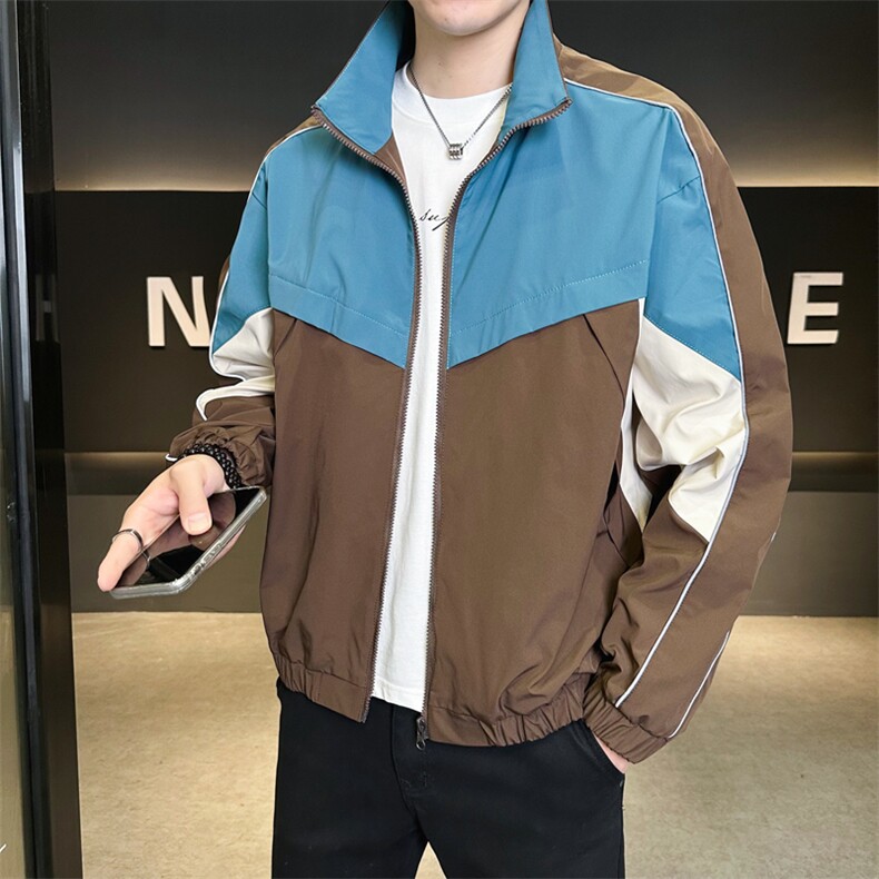 复古撞色拼接立领冲锋衣外套男开衫外套夹克棒球服JK01577-P68,男装夹克,星座308B-2