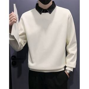 假两件男毛衣秋冬季加绒加厚衬衫领针织衫保暖带领毛线衣 MA270图片