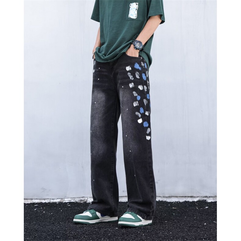 美式高街直筒牛仔裤男款复古设计感高腰宽松显瘦阔腿裤D49-2/P58，男装牛仔裤，星座506
