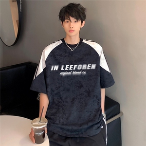 撞色拼接高级百搭休闲男女同款街头时尚潮牌短袖T恤T335-P35图片