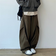 美式立体褶皱设计伞兵裤男潮流老钱风宽松直筒微喇阔腿休闲裤，男装休闲裤，星座506A