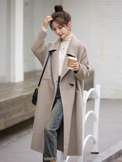 2024年冬季新款休闲时尚宽松配围巾双面羊毛大衣外套，女装双面呢大衣，辉煌依升