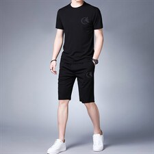 短袖套装男2023夏季新款中青年半袖T恤圆领印花长短裤三件套，男装休闲套装，电商B212（原钱塘6029）